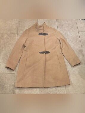 Ralph Lauren buckle front walker coat Sz 12 Camel Wool Blend